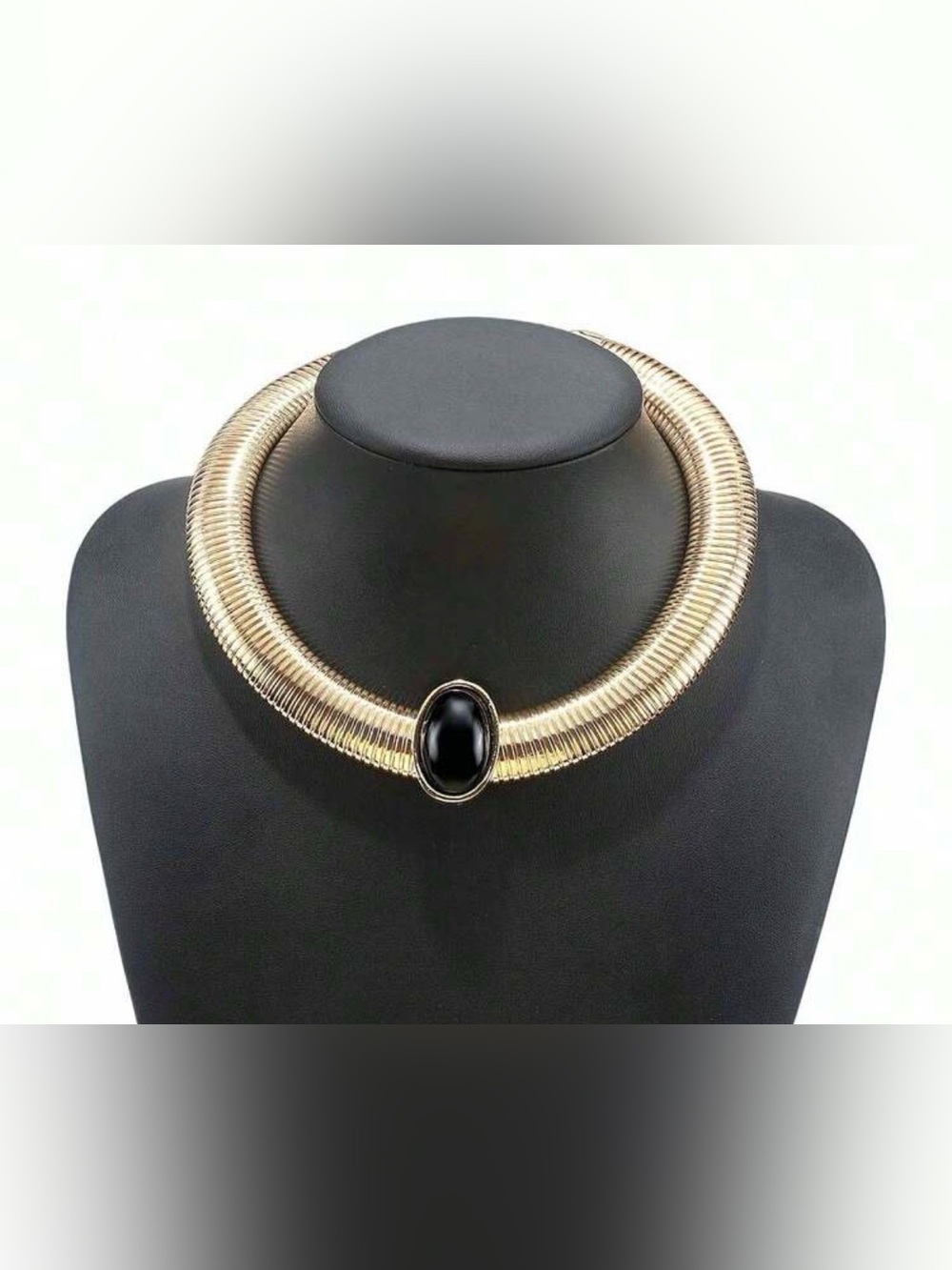 Gold Collar Necklace with Black Onyx Centerpiece